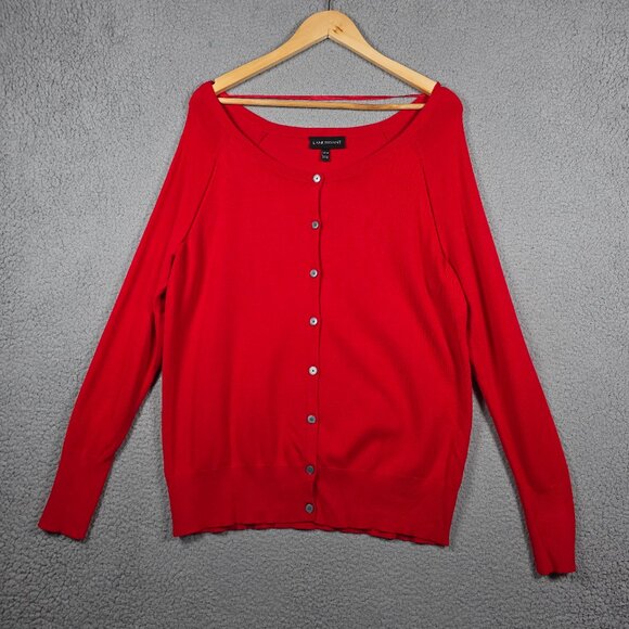 Lane Bryant Cardigan Sweater Size 14/16 Red Boat Neck Long Sleeve Cable Knit - Picture 1 of 11
